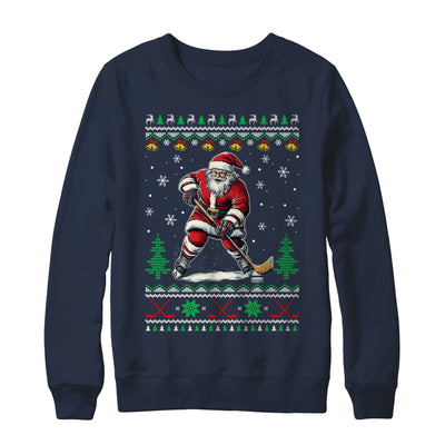 Santa Claus Playing Ice Hockey Ugly Christmas Hockey Player Shirt & Sweatshirt | teecentury