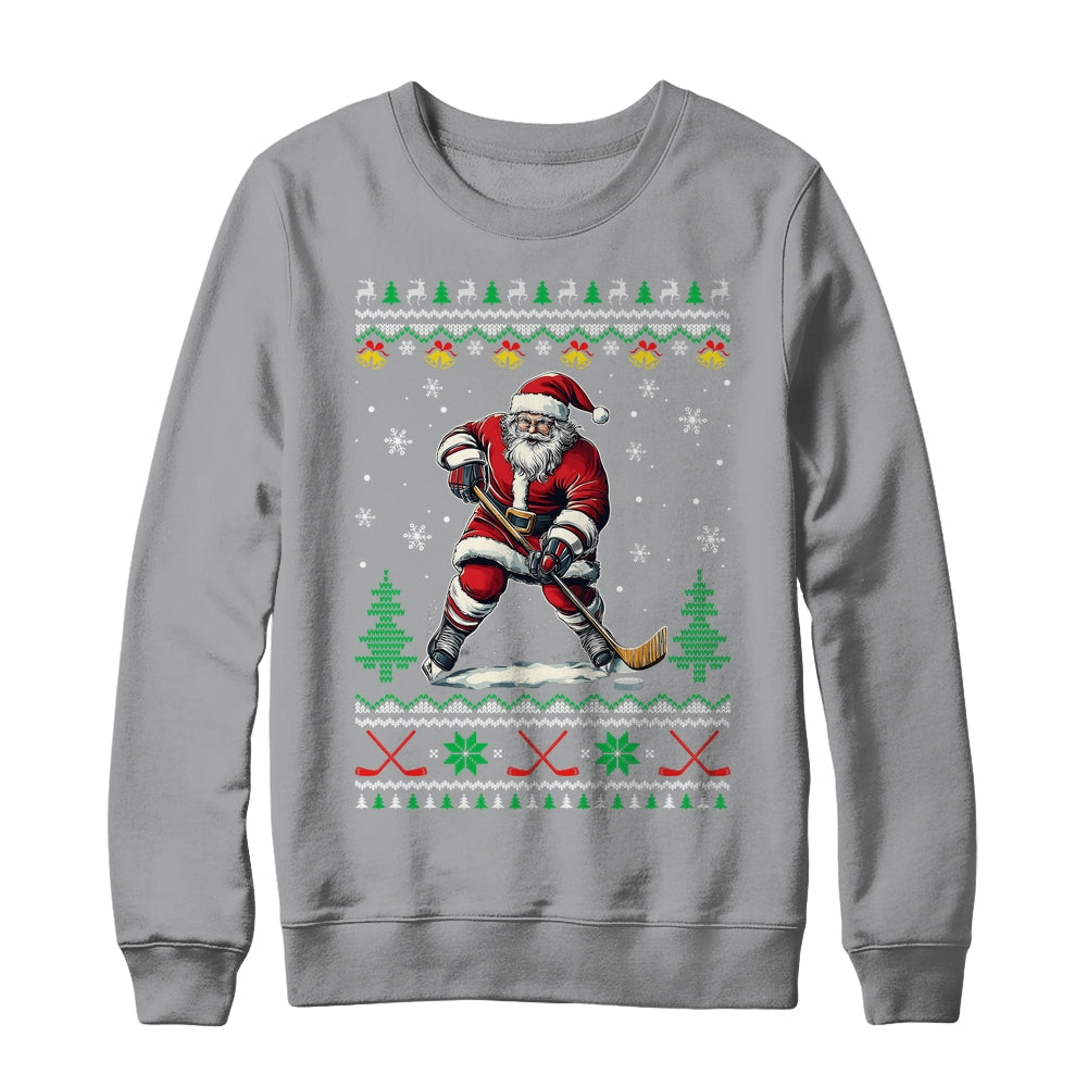Santa Claus Playing Ice Hockey Ugly Christmas Hockey Player Shirt & Sweatshirt | teecentury