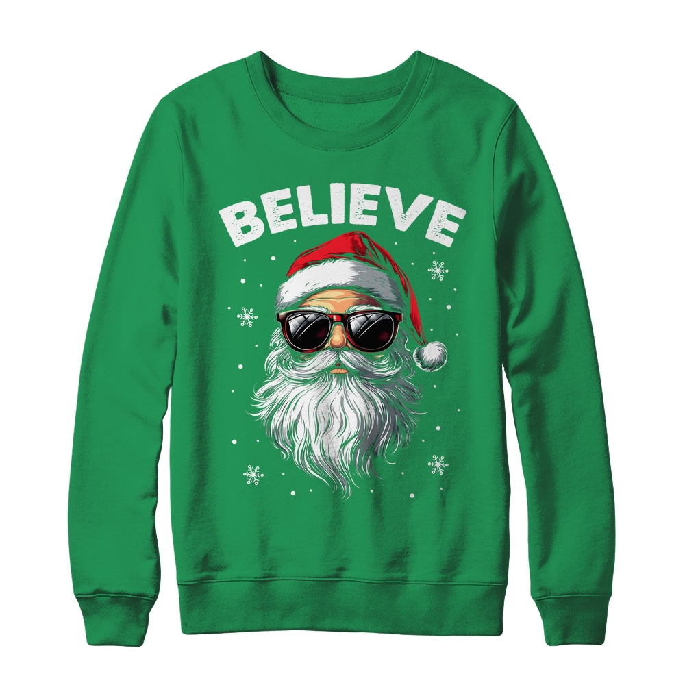 Santa Face Sunglasses Believe Christmas Xmas For Boys Mens Shirt & Sweatshirt | teecentury