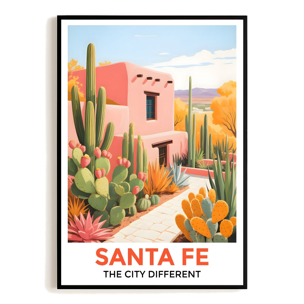 Santa Fe Print Travel Poster Southwestern Desert City Different Souvenir Wall Art Landscape Painting Ideal Gift For Home Living Room Office Bedroom Decor Unframed | teecentury