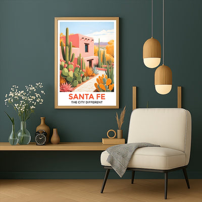 Santa Fe Print Travel Poster Southwestern Desert City Different Souvenir Wall Art Landscape Painting Ideal Gift For Home Living Room Office Bedroom Decor Unframed | teecentury