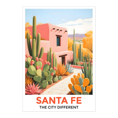 Santa Fe Print Travel Poster Southwestern Desert City Different Souvenir Wall Art Landscape Painting Ideal Gift For Home Living Room Office Bedroom Decor Unframed | teecentury