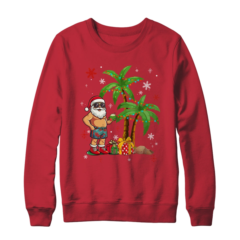 Santa Hawaiian Hawaii Christmas Palm Tree Lights Xmas Funny Shirt & Sweatshirt | teecentury