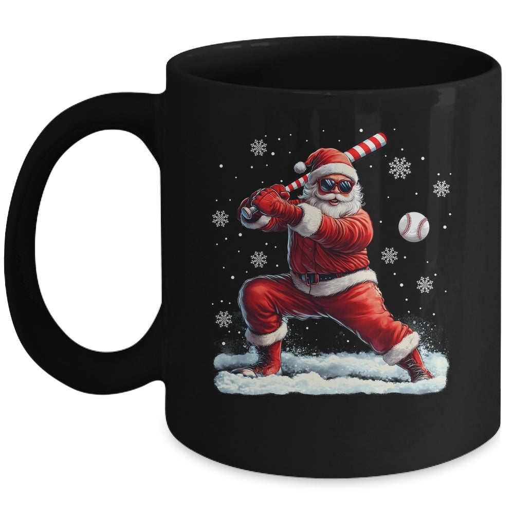 Santa Playing Baseball Christmas Baseball Player Men Boys Xmas Mug | teecentury