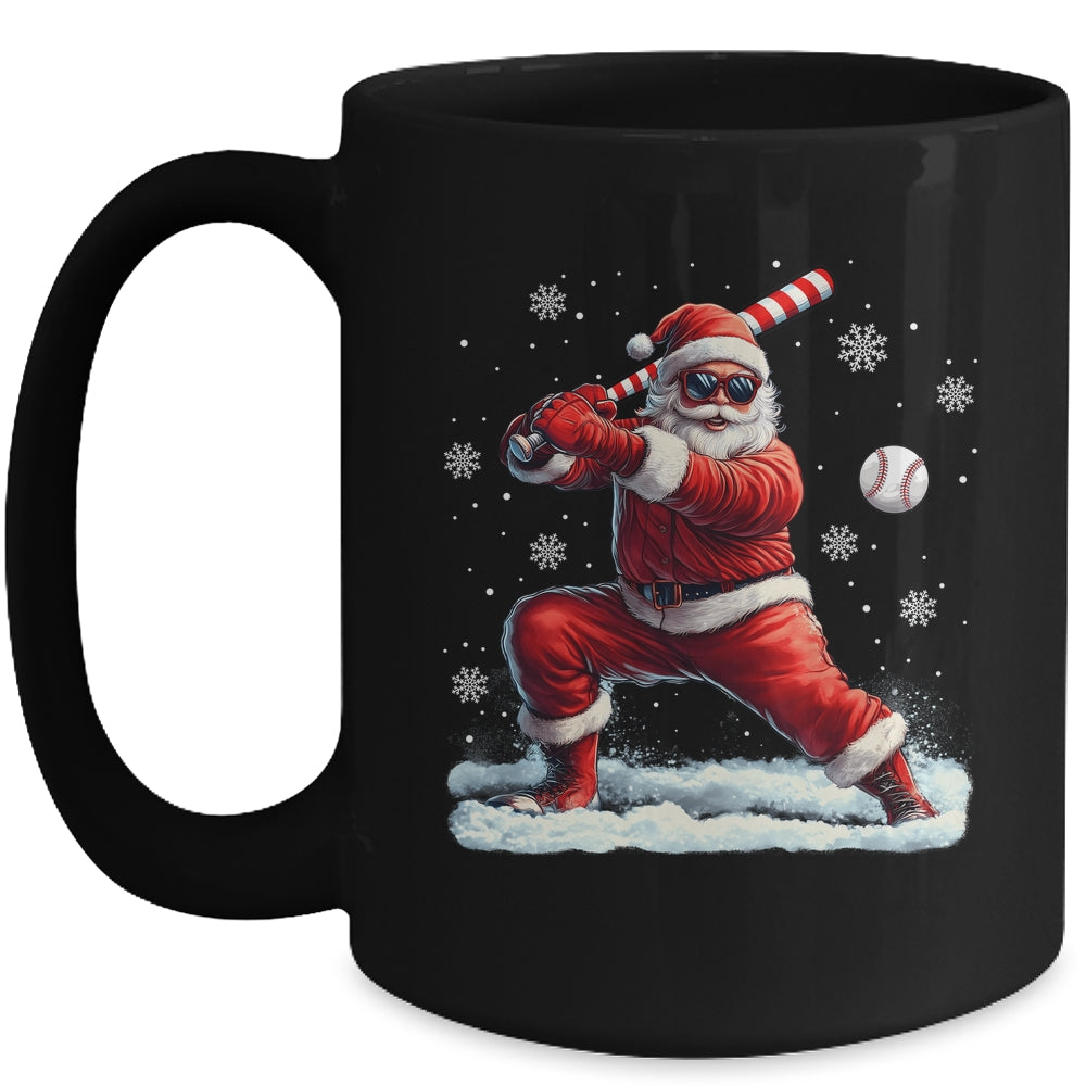 Santa Playing Baseball Christmas Baseball Player Men Boys Xmas Mug | teecentury