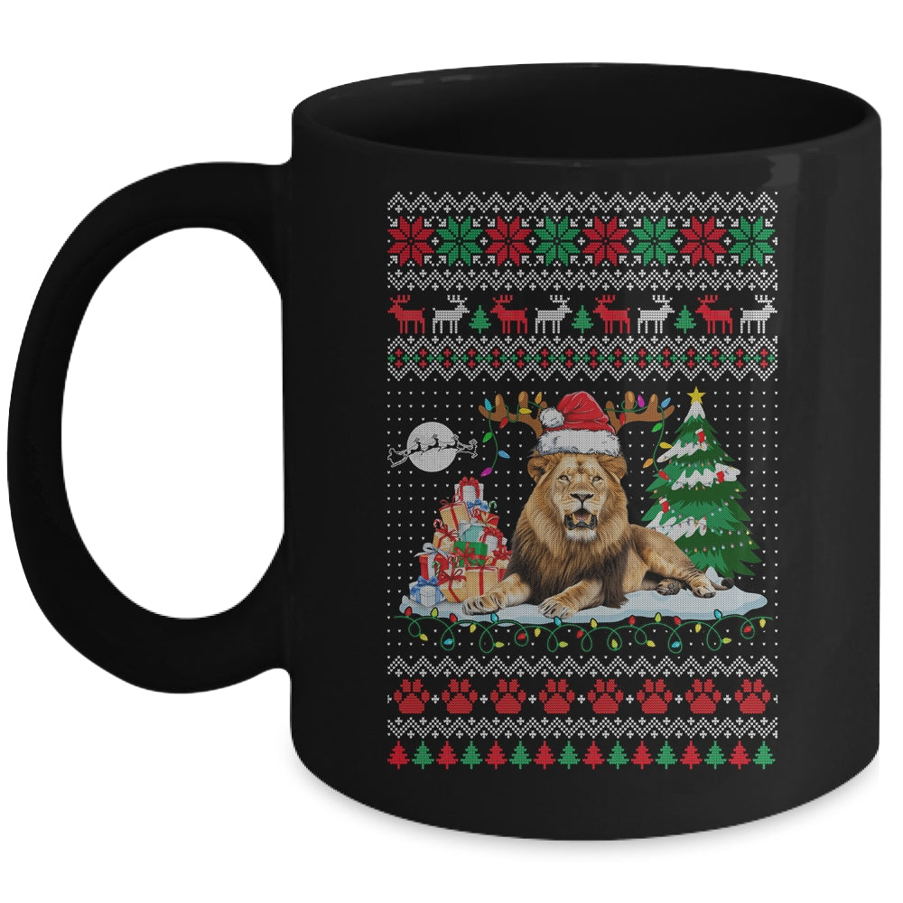 Santa Reindeer Lion Ugly Christmas Xmas Ornaments Family Mug | teecentury