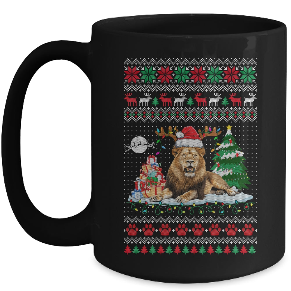 Santa Reindeer Lion Ugly Christmas Xmas Ornaments Family Mug | teecentury