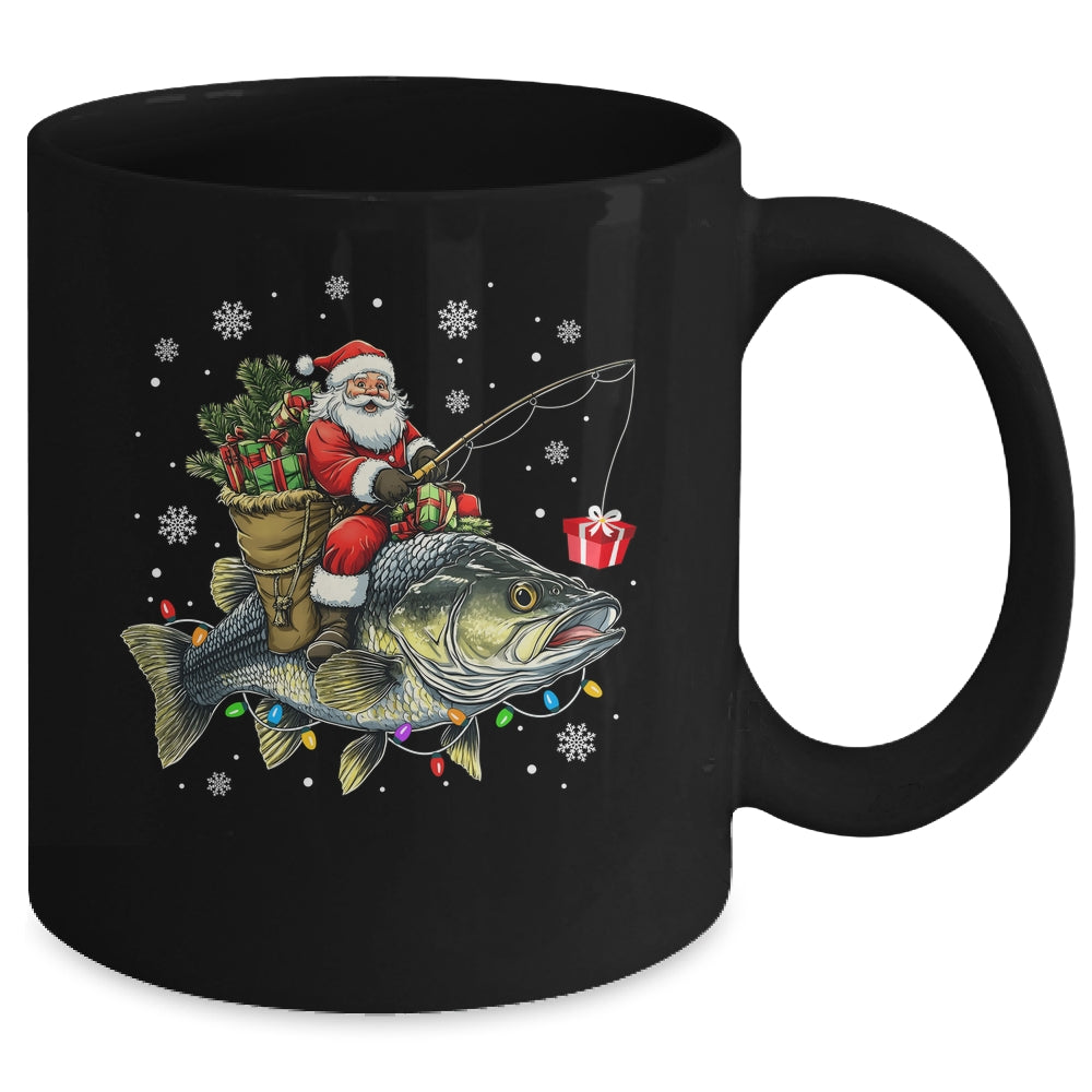 Santa Riding Bass Fish Christmas Fishing Lover Funny Xmas Mug | teecentury