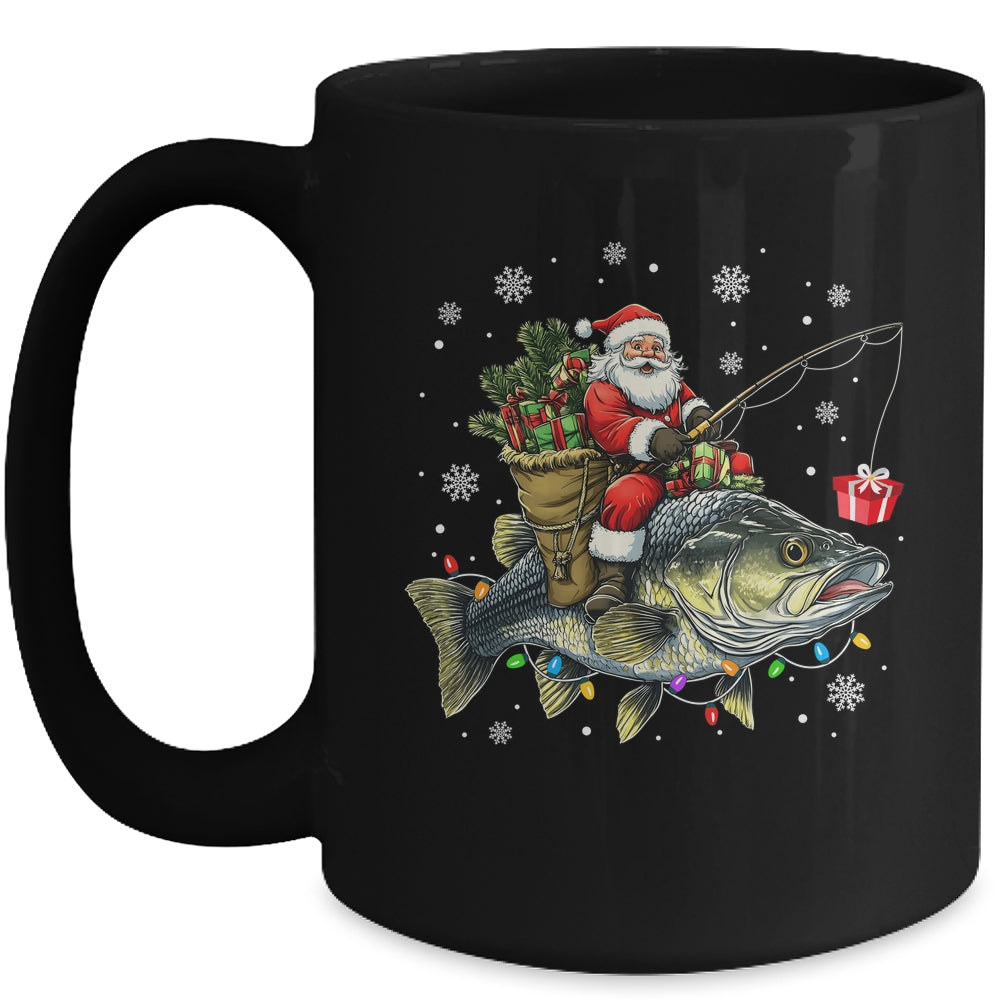 Santa Riding Bass Fish Christmas Fishing Lover Funny Xmas Mug | teecentury