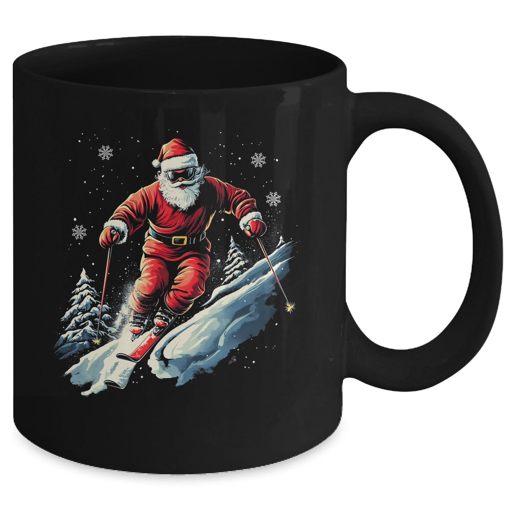 Santa Skiing Xmas Funny Christmas Skier Ski Racer Lover Men Mug | teecentury