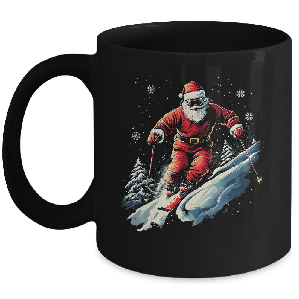 Santa Skiing Xmas Funny Christmas Skier Ski Racer Lover Men Mug | teecentury