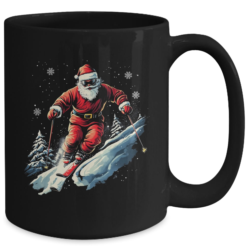 Santa Skiing Xmas Funny Christmas Skier Ski Racer Lover Men Mug | teecentury