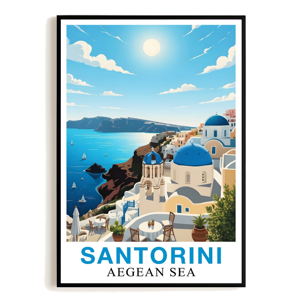 Santorini Greece Aegean Sea Art Poster Beautiful Travel Destination Wall Decor Painting Landscape Print Picture Ideal For Home Living Room Office Bedroom Decor Unframed | teecentury