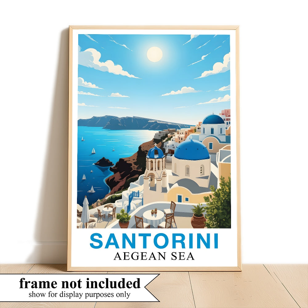 Santorini Greece Aegean Sea Art Poster Beautiful Travel Destination Wall Decor Painting Landscape Print Picture Ideal For Home Living Room Office Bedroom Decor Unframed | teecentury