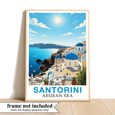 Santorini Greece Aegean Sea Art Poster Beautiful Travel Destination Wall Decor Painting Landscape Print Picture Ideal For Home Living Room Office Bedroom Decor Unframed | teecentury