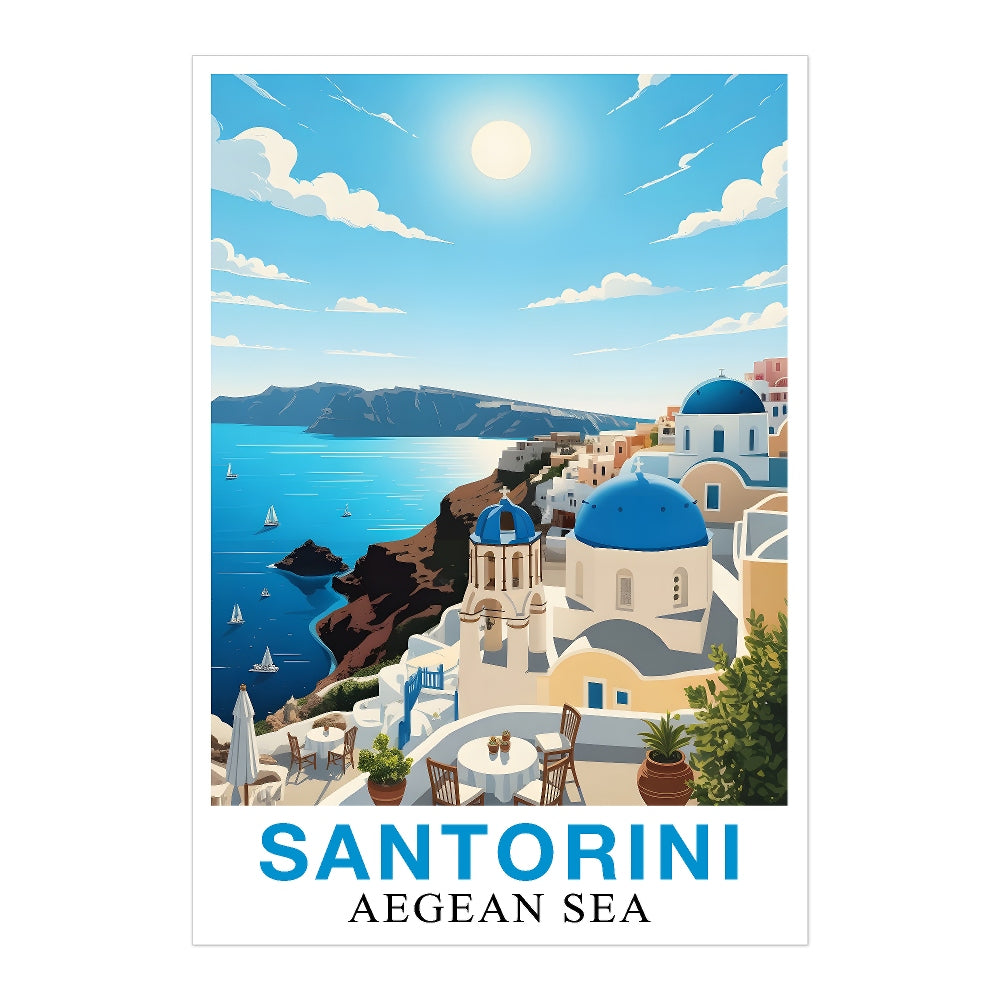Santorini Greece Aegean Sea Art Poster Beautiful Travel Destination Wall Decor Painting Landscape Print Picture Ideal For Home Living Room Office Bedroom Decor Unframed | teecentury