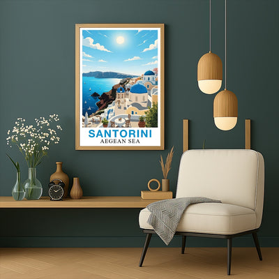 Santorini Greece Aegean Sea Art Poster Beautiful Travel Destination Wall Decor Painting Landscape Print Picture Ideal For Home Living Room Office Bedroom Decor Unframed | teecentury