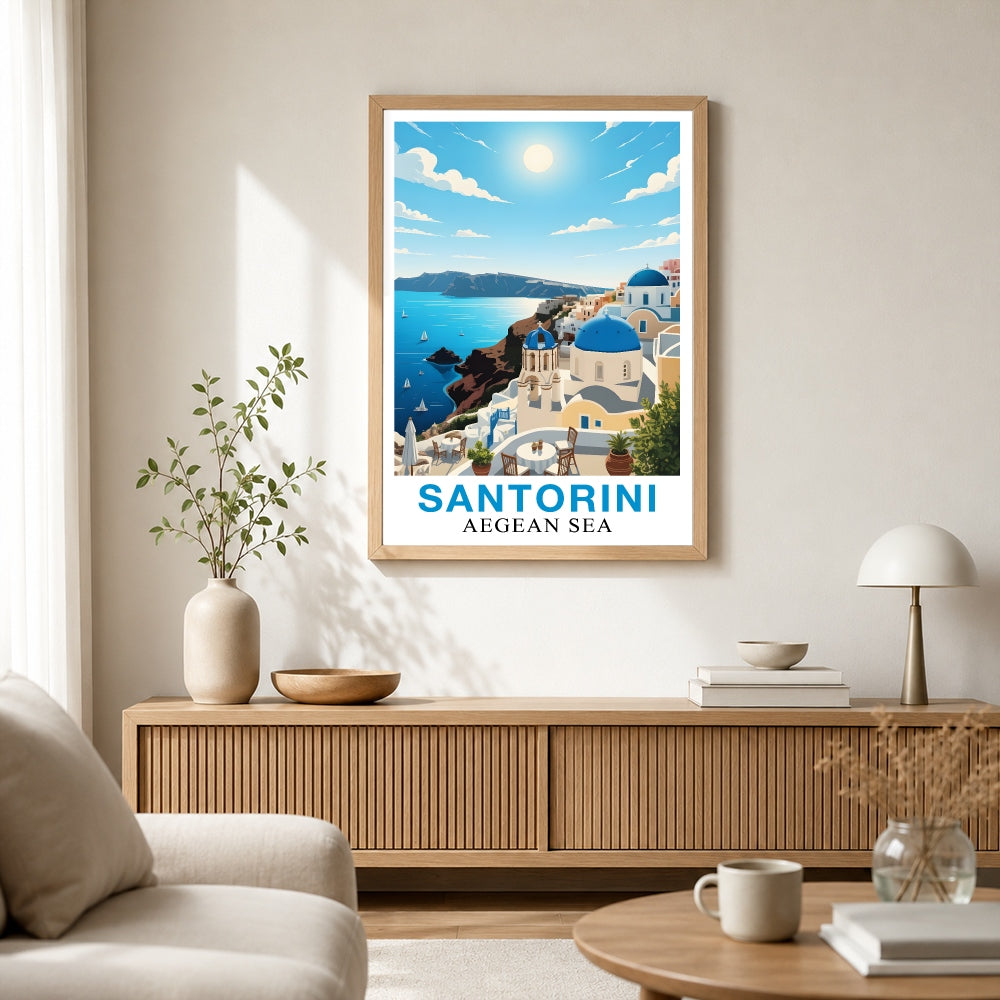 Santorini Greece Aegean Sea Art Poster Beautiful Travel Destination Wall Decor Painting Landscape Print Picture Ideal For Home Living Room Office Bedroom Decor Unframed | teecentury