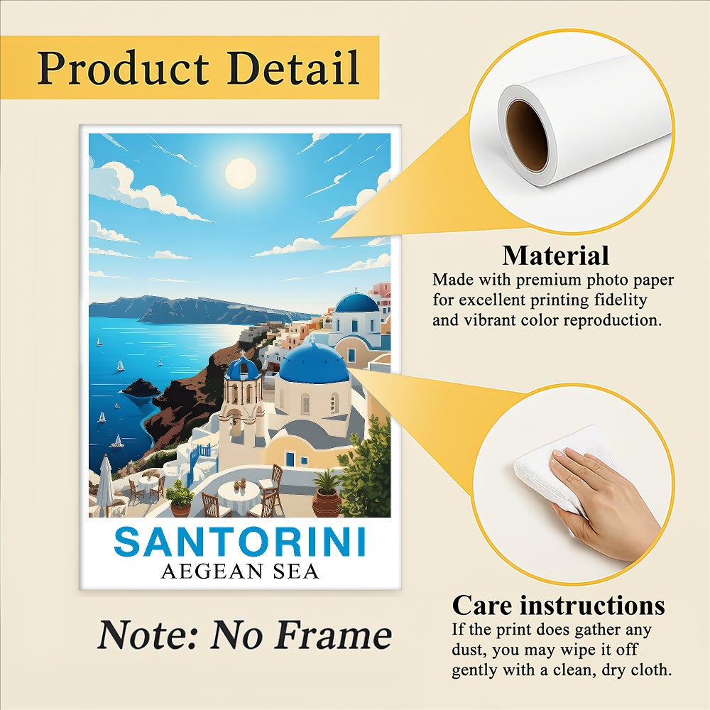 Santorini Greece Aegean Sea Art Poster Beautiful Travel Destination Wall Decor Painting Landscape Print Picture Ideal For Home Living Room Office Bedroom Decor Unframed | teecentury