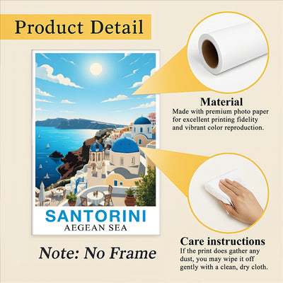 Santorini Greece Aegean Sea Art Poster Beautiful Travel Destination Wall Decor Painting Landscape Print Picture Ideal For Home Living Room Office Bedroom Decor Unframed | teecentury