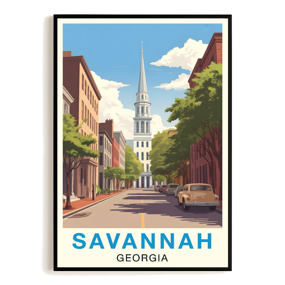 Savannah Georgia Vintage Travel Poster Classic City Cityscape Souvenir Wall Art Landscape Prints Paintings For Home Room Living Room Office Bedroom Decor Unframed | teecentury