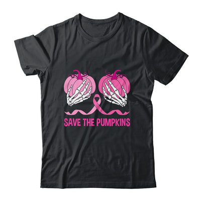 Save The Pumpkin Boobs Skeleton Hand Halloween Breast Cancer Shirt & Tank Top | teecentury