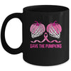 Save The Pumpkin Boobs Skeleton Hand Halloween Breast Cancer Mug | teecentury