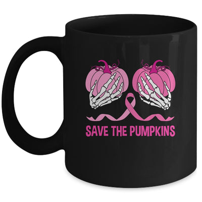 Save The Pumpkin Boobs Skeleton Hand Halloween Breast Cancer Mug | teecentury