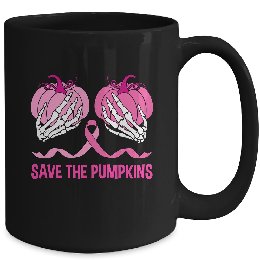 Save The Pumpkin Boobs Skeleton Hand Halloween Breast Cancer Mug | teecentury