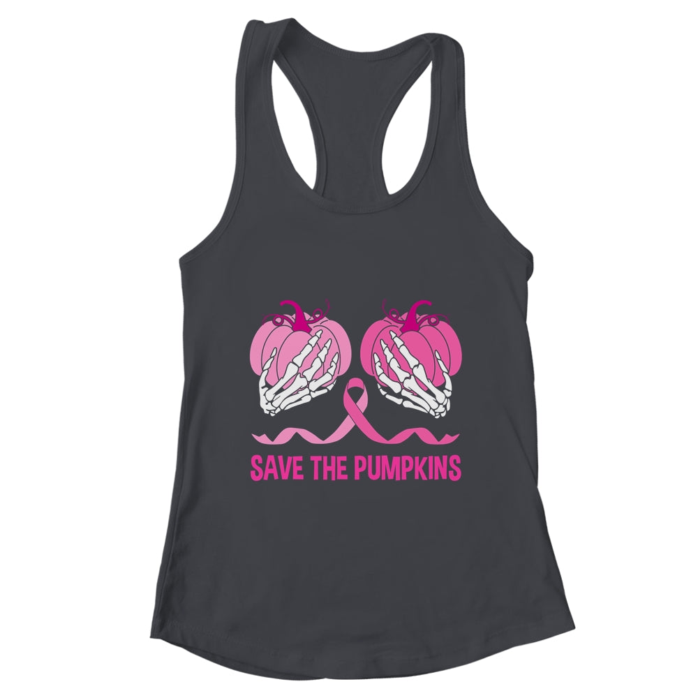 Save The Pumpkin Boobs Skeleton Hand Halloween Breast Cancer Shirt & Tank Top | teecentury