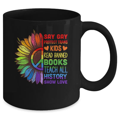 Say Gay Protect Trans Kids Read Banned Books LGBT Flower Mug | teecentury