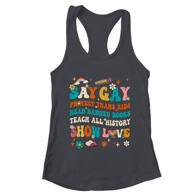 Say Gay Protect Trans Kids Read Banned Books LGBT Month Shirt & Tank Top | teecentury