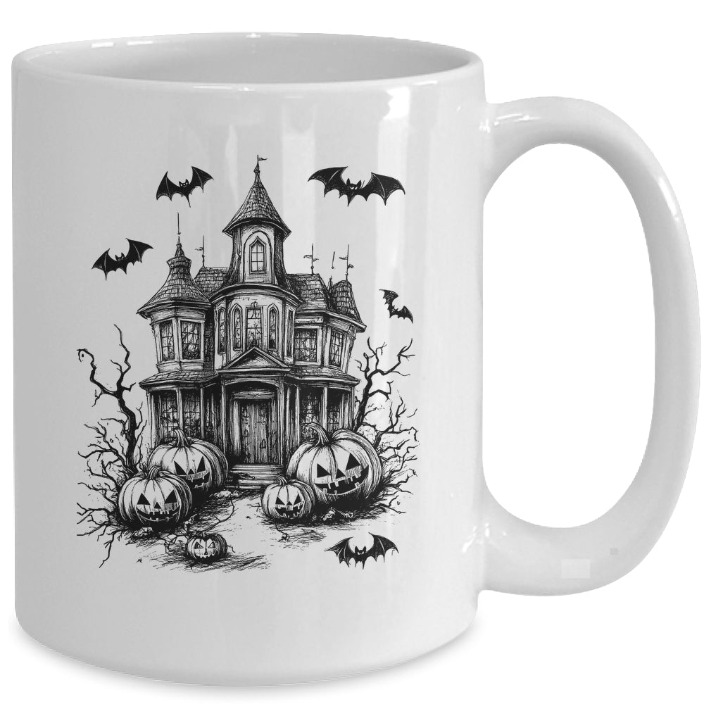 Scary Halloween House Spooky Season Bats Pumpkins Costume Mug | teecentury