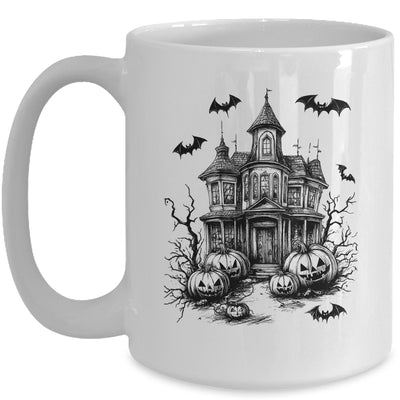 Scary Halloween House Spooky Season Bats Pumpkins Costume Mug | teecentury