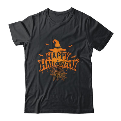 Scary Happy Halloween With Witch Hat Pumpkin Face And Bats Shirt & Hoodie | teecentury