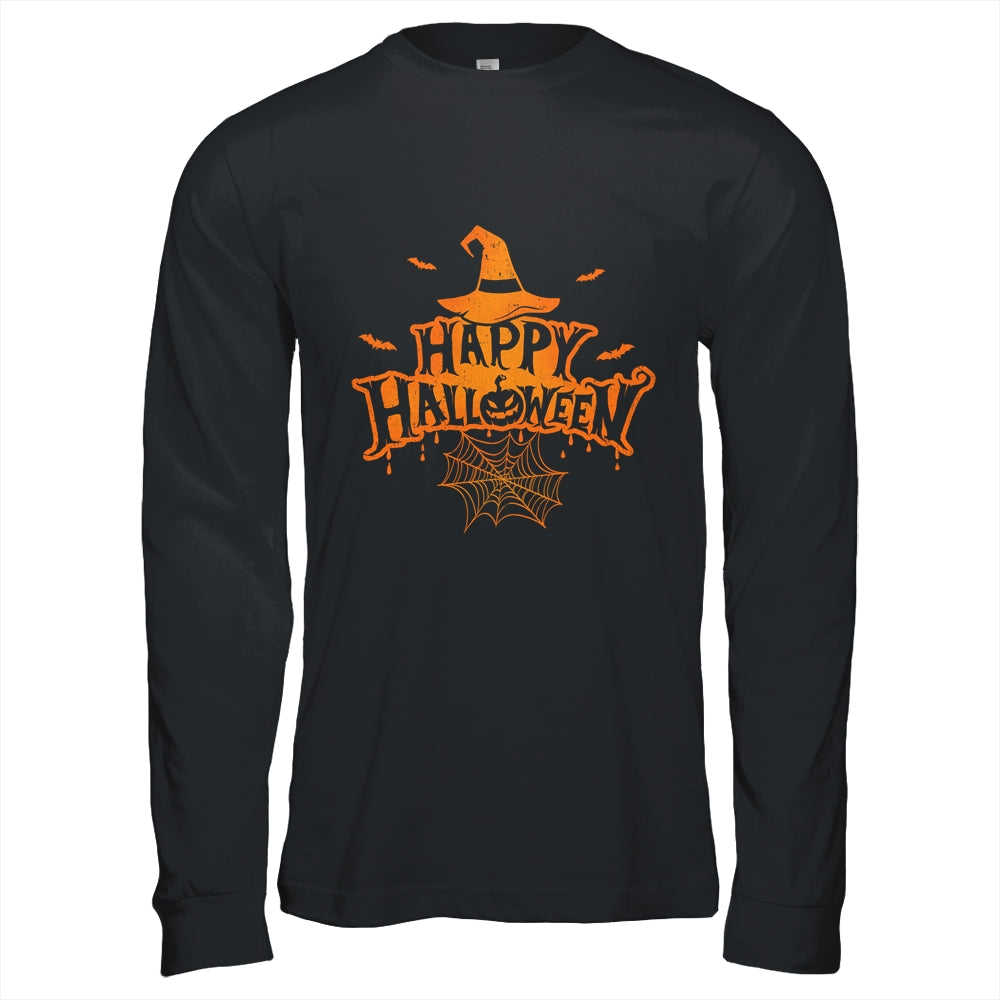 Scary Happy Halloween With Witch Hat Pumpkin Face And Bats Shirt & Hoodie | teecentury