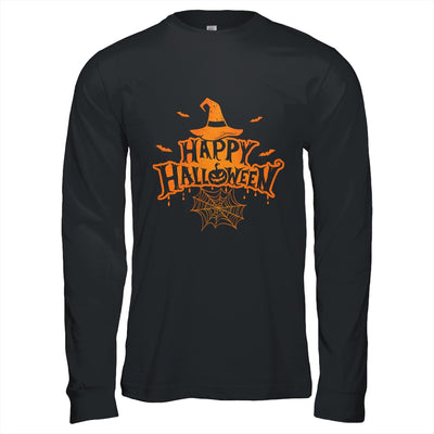 Scary Happy Halloween With Witch Hat Pumpkin Face And Bats Shirt & Hoodie | teecentury