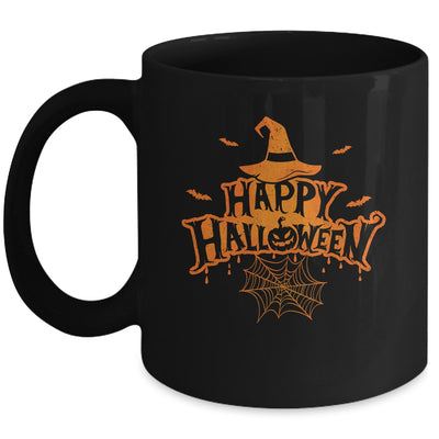 Scary Happy Halloween With Witch Hat Pumpkin Face And Bats Mug | teecentury