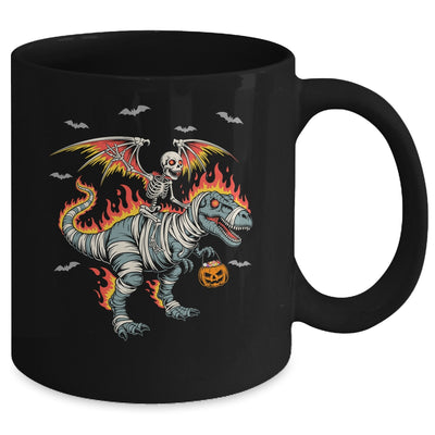 Scary Skeleton Riding Dinosaur T-Rex Halloween Pumpkin Mug | teecentury