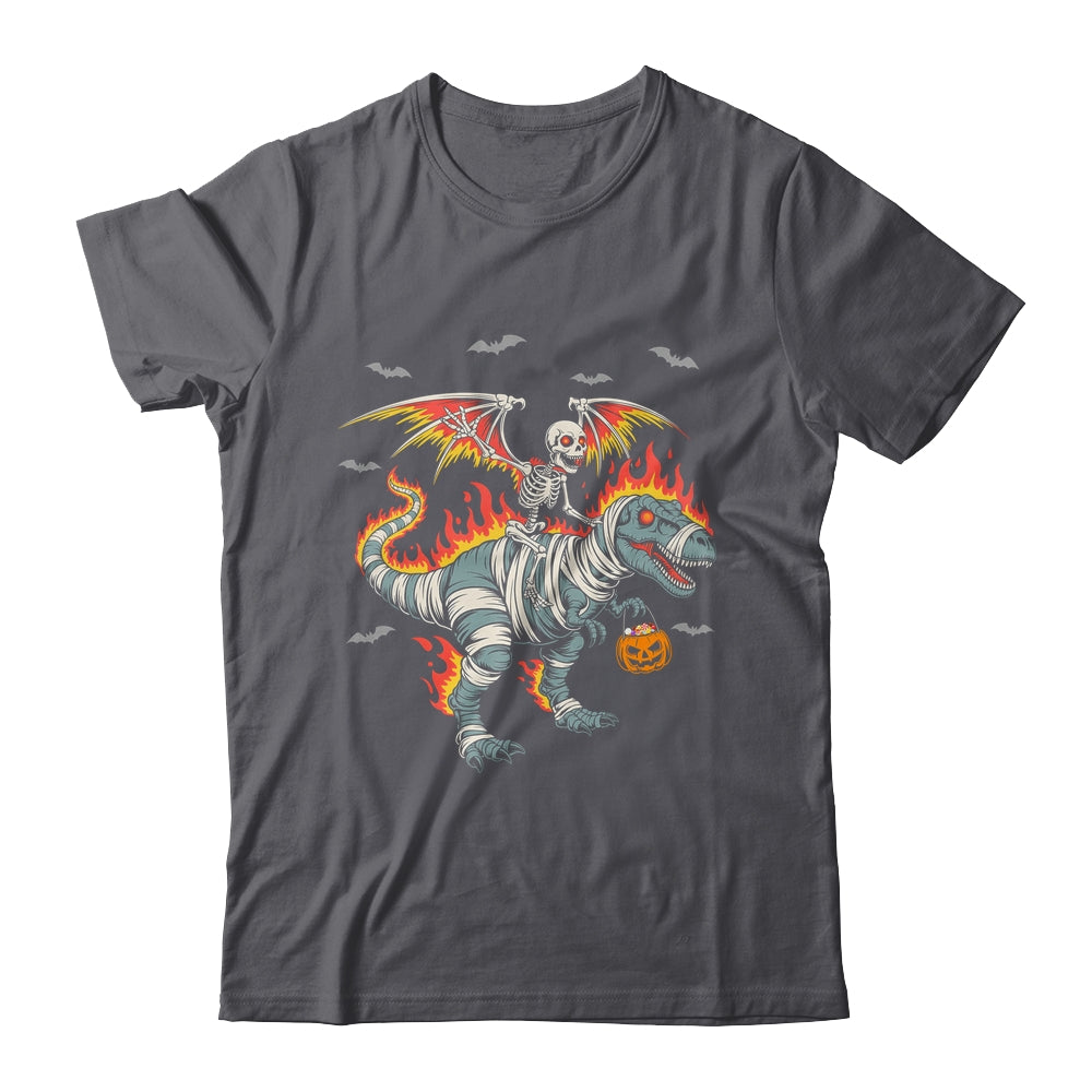 Scary Skeleton Riding Dinosaur T-Rex Halloween Pumpkin Shirt & Hoodie | teecentury