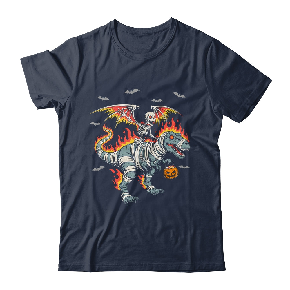 Scary Skeleton Riding Dinosaur T-Rex Halloween Pumpkin Shirt & Hoodie | teecentury