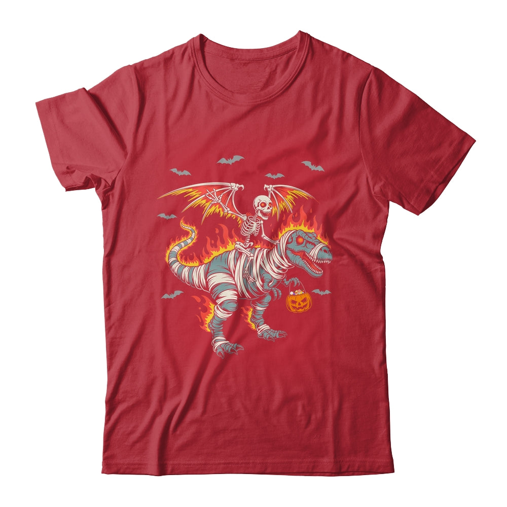 Scary Skeleton Riding Dinosaur T-Rex Halloween Pumpkin Shirt & Hoodie | teecentury