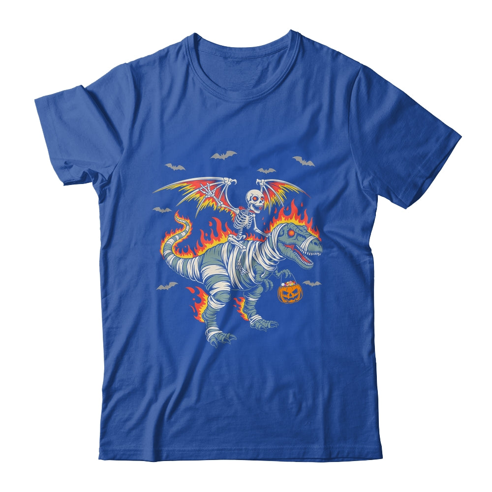 Scary Skeleton Riding Dinosaur T-Rex Halloween Pumpkin Shirt & Hoodie | teecentury