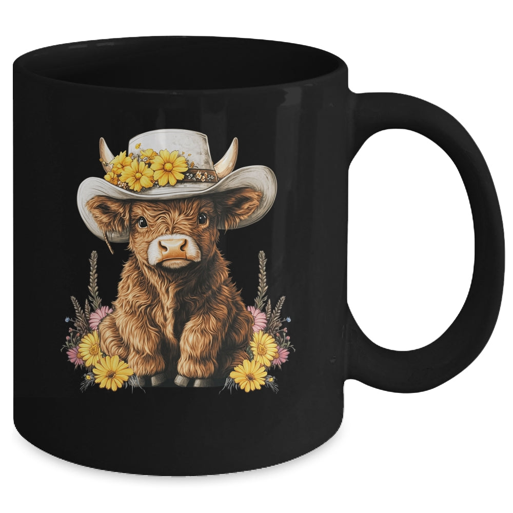 Scottish Cute Highland Cow Cattle Hairy Cow Flowers Women Mug | teecentury
