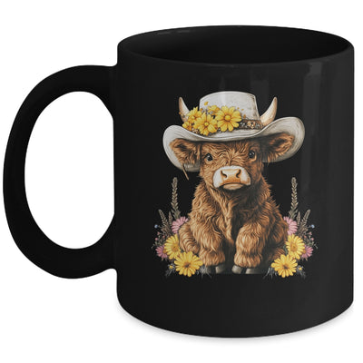 Scottish Cute Highland Cow Cattle Hairy Cow Flowers Women Mug | teecentury