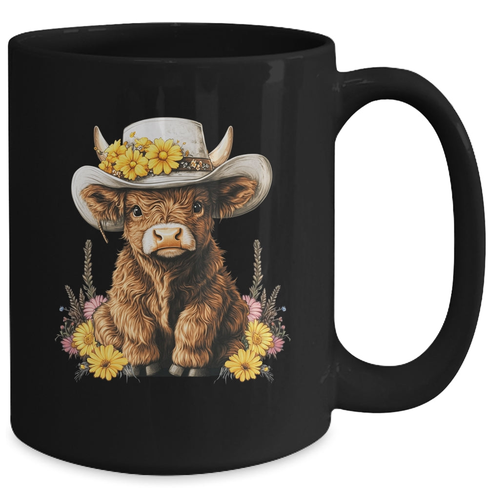 Scottish Cute Highland Cow Cattle Hairy Cow Flowers Women Mug | teecentury