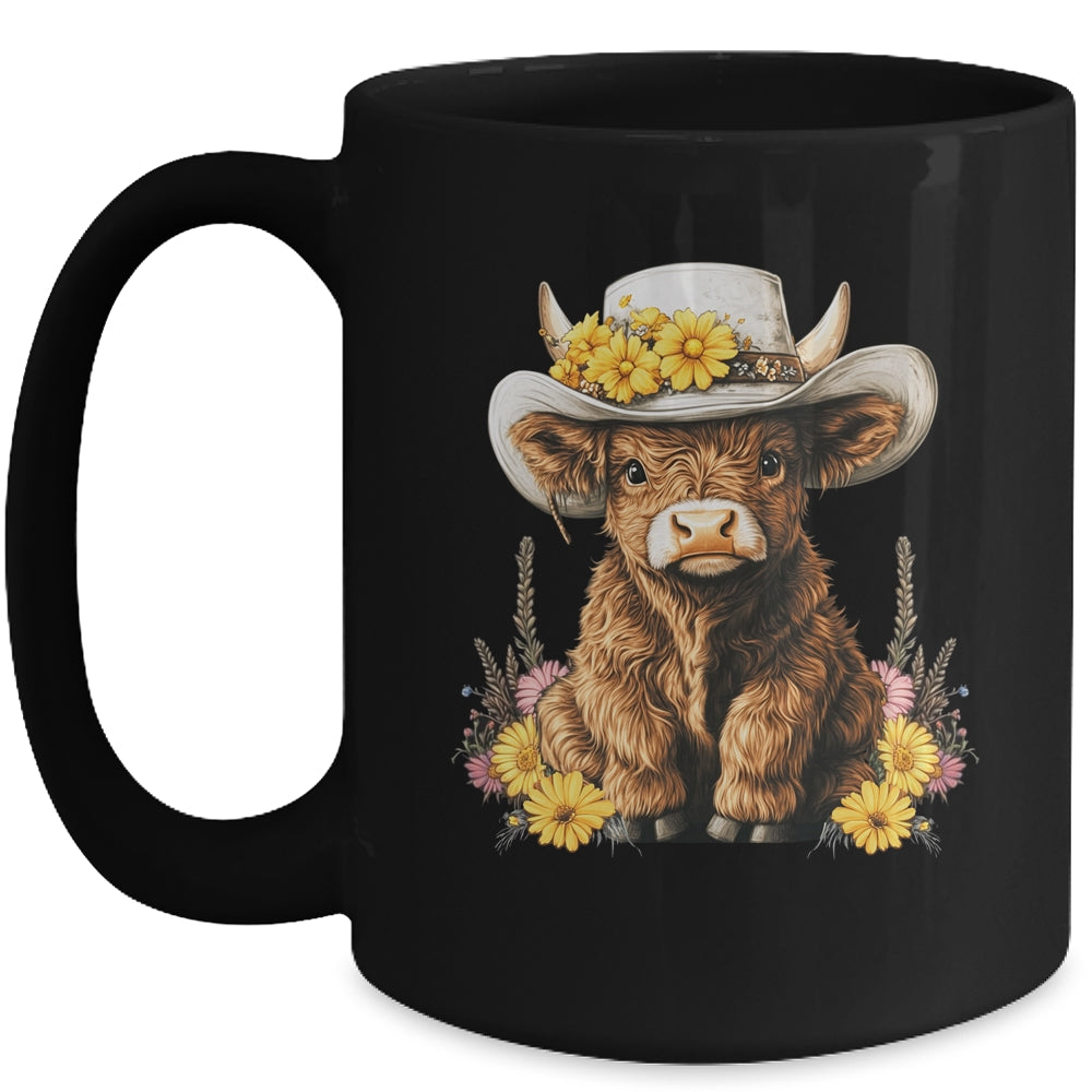 Scottish Cute Highland Cow Cattle Hairy Cow Flowers Women Mug | teecentury