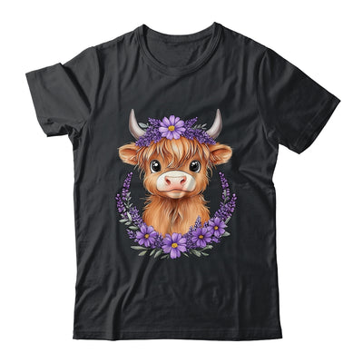 Scottish Highland Cow Baby With Purple Flowers Farmer Women Shirt & Sweatshirt | teecentury