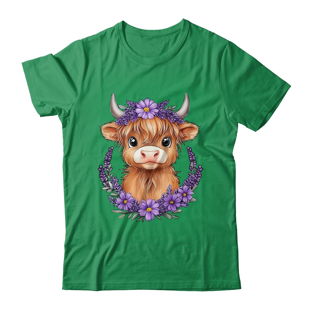 Scottish Highland Cow Baby With Purple Flowers Farmer Women Shirt & Sweatshirt | teecentury