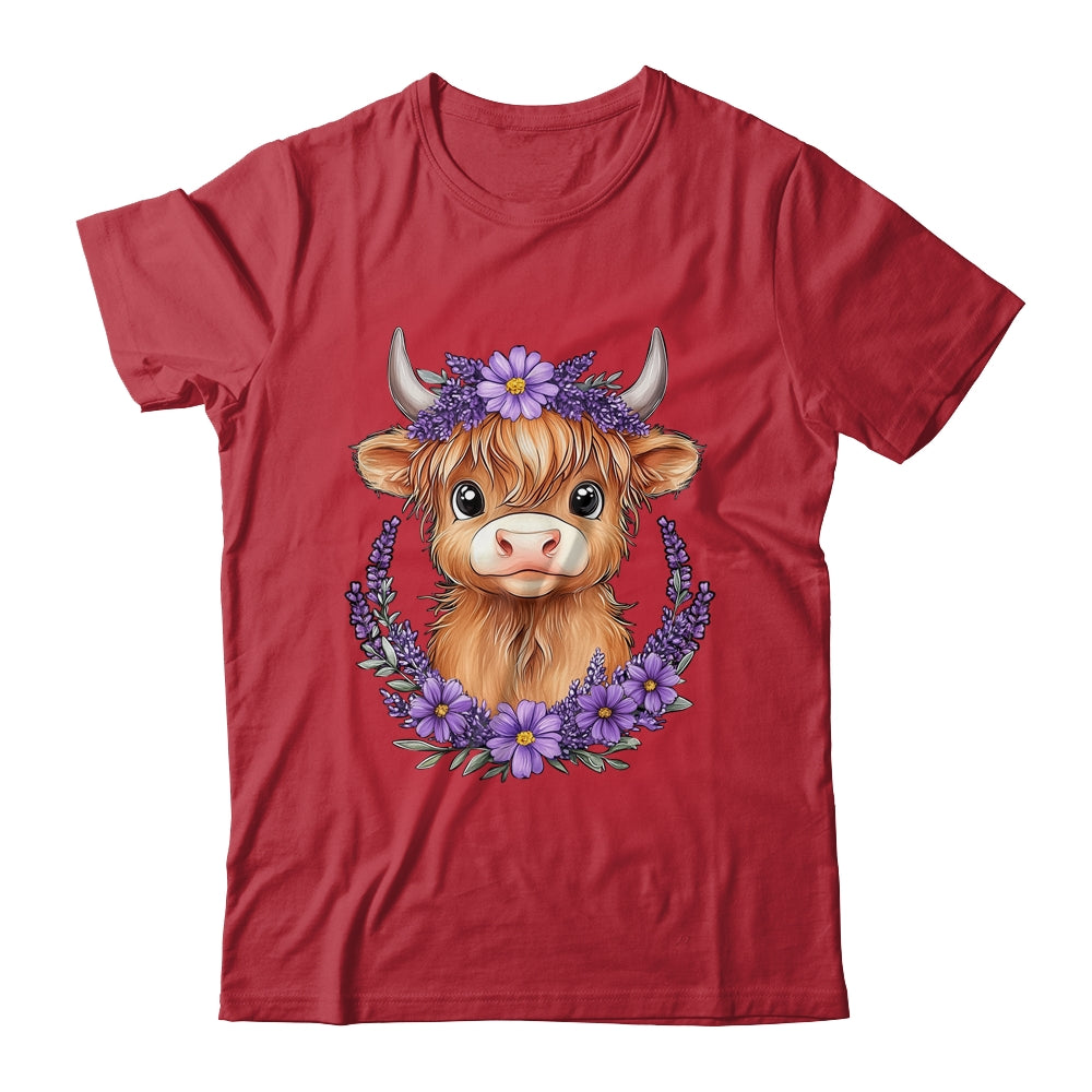 Scottish Highland Cow Baby With Purple Flowers Farmer Women Shirt & Sweatshirt | teecentury